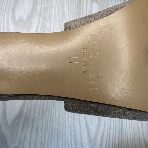 Torgeis Bernadette Slingback Heels WMNS 11 Taupe Cotton Pointed Toe Kitten Heels - Picture 9 of 10